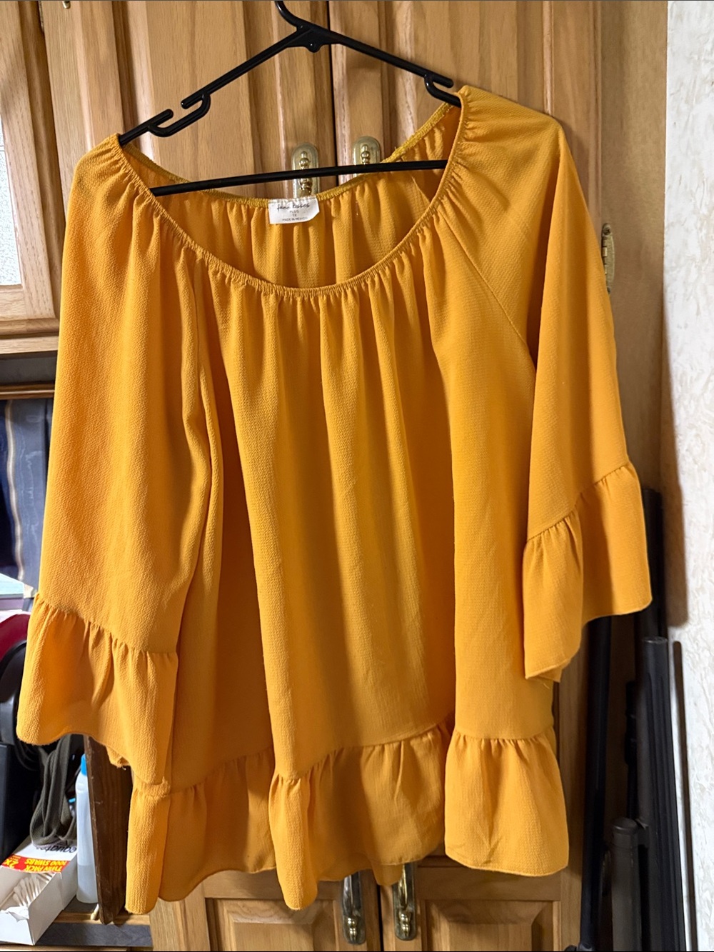 Free Kisses Mustard Yellow Ruffle Hem Peasant Blouse